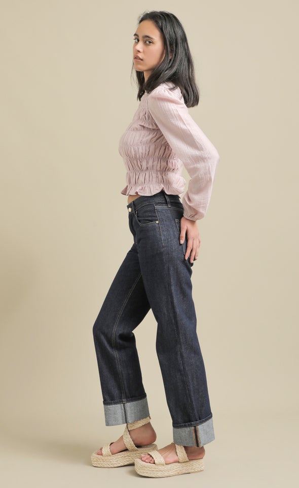 Turn-Up Cuff Wide Leg Jean Dark Wash