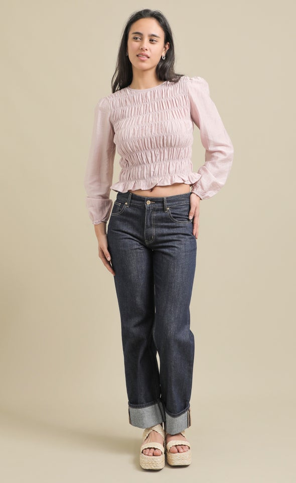 Turn-Up Cuff Wide Leg Jean Dark Wash