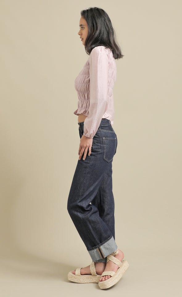 Turn-Up Cuff Wide Leg Jean Dark Wash