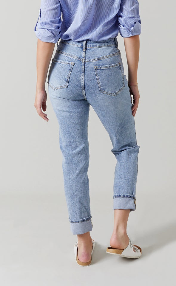 Turned Up Cuff Mom Jeans Blue