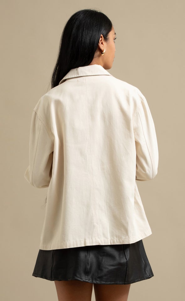 Twill Button Front Jacket Natural