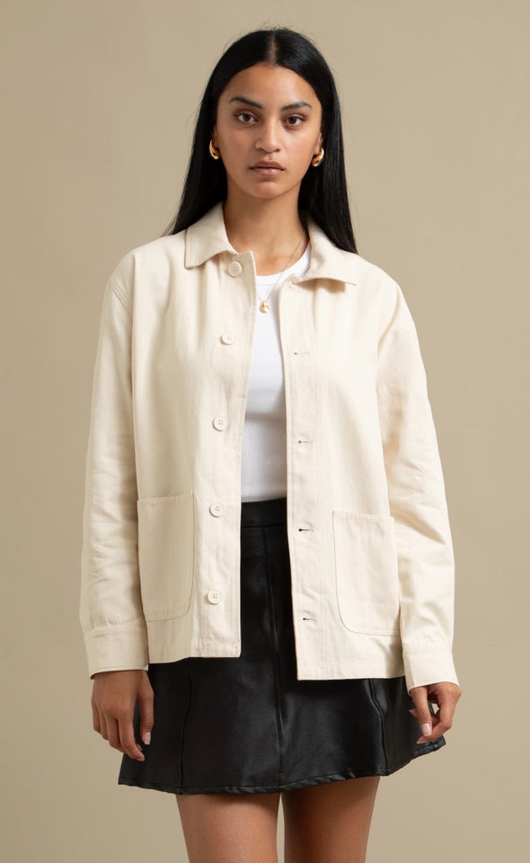 Twill Button Front Jacket Natural