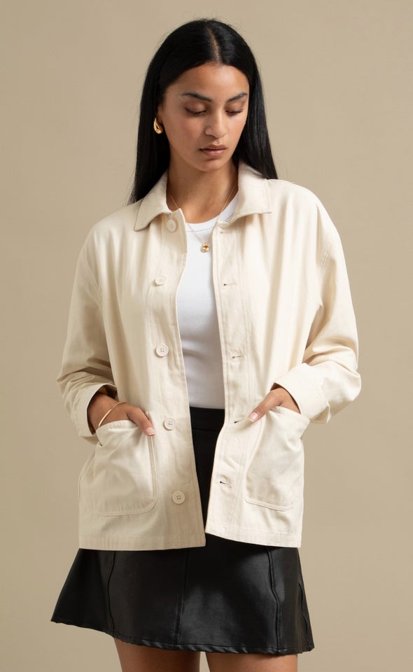 Twill Button Front Jacket Natural