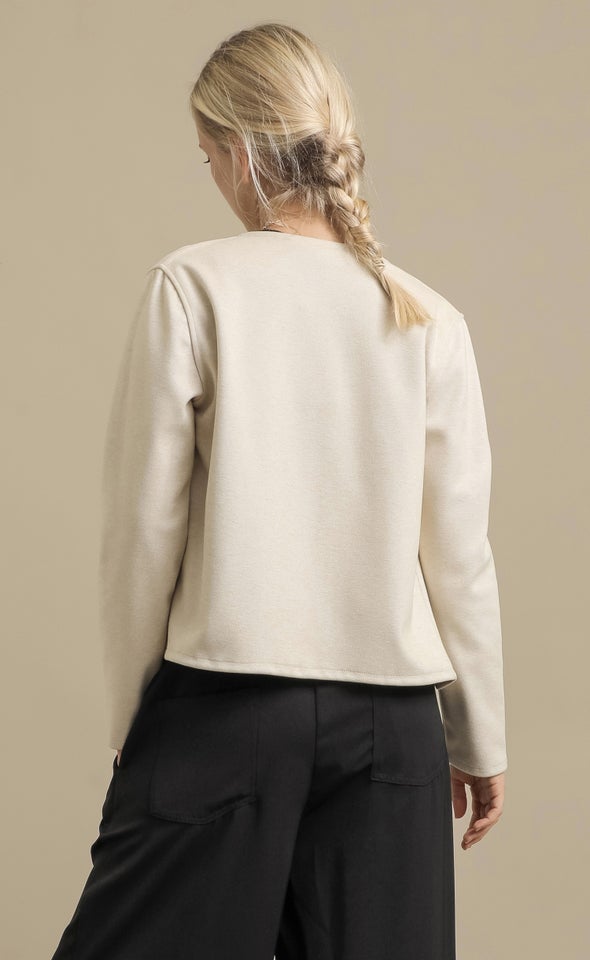 Twill Knit Open Jacket Natural