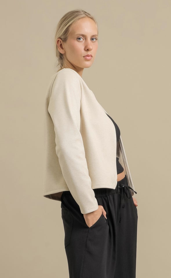 Twill Knit Open Jacket Natural
