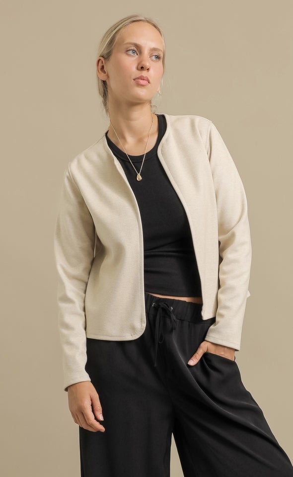 Twill Knit Open Jacket Natural