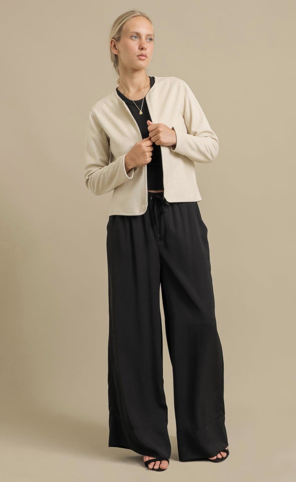 Twill Knit Open Jacket Natural