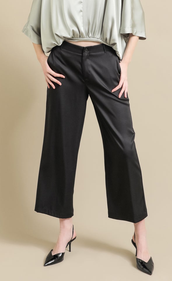 Twill Tapered Hem Pants Black