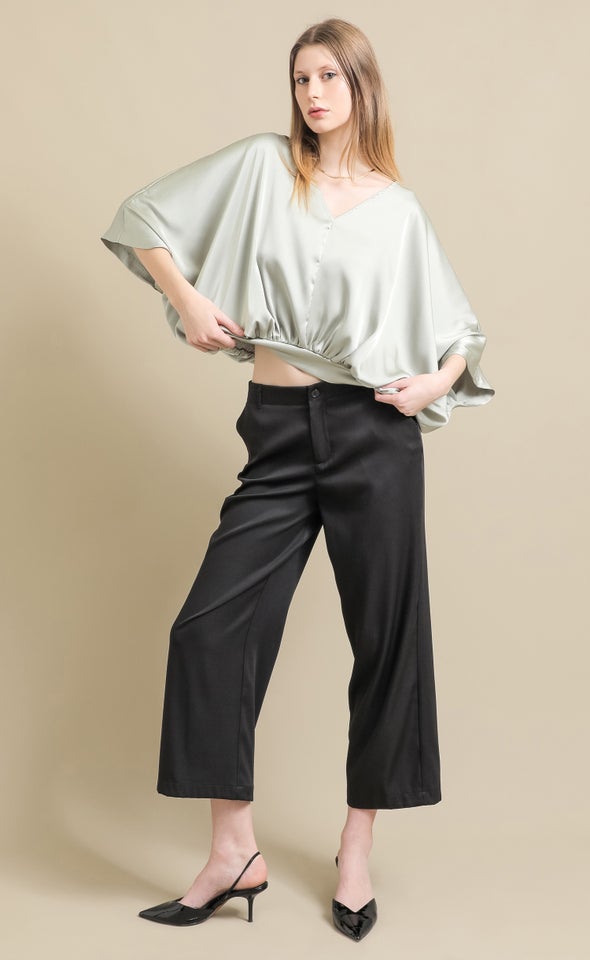 Twill Tapered Hem Pants Black