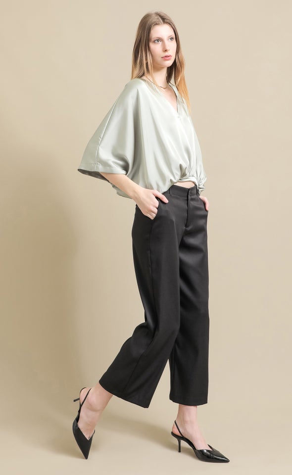 Twill Tapered Hem Pants Black