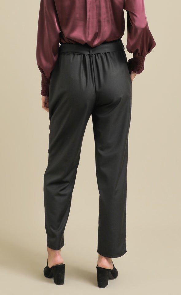 Twill Tie Waist Relaxed Pants Charcoal