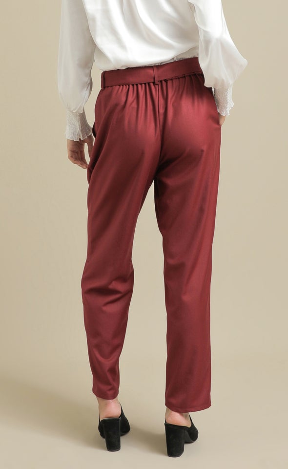 Twill Tie Waist Relaxed Pants Maroon