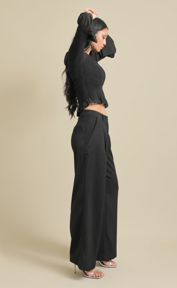 Twill Wide Leg Pants Black