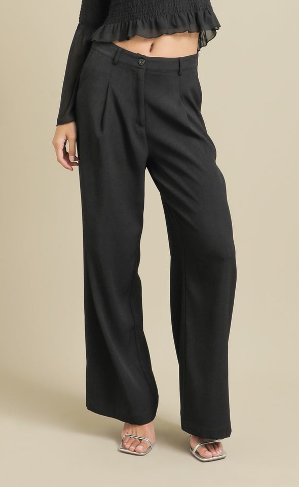 Twill Wide Leg Pants Black