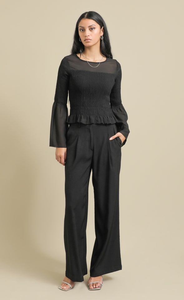 Twill Wide Leg Pants Black