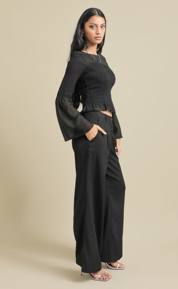 Twill Wide Leg Pants Black