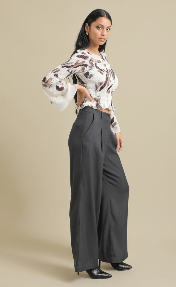 Twill Wide Leg Pants Charcoal