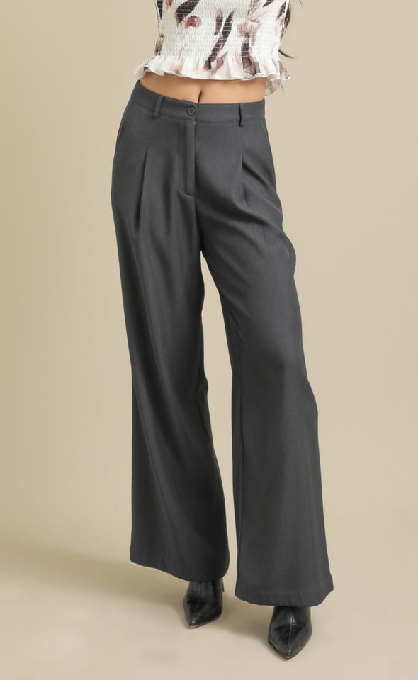 Twill Wide Leg Pants Charcoal