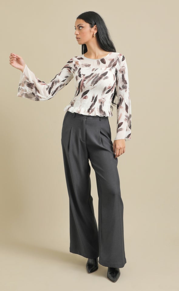 Twill Wide Leg Pants Charcoal