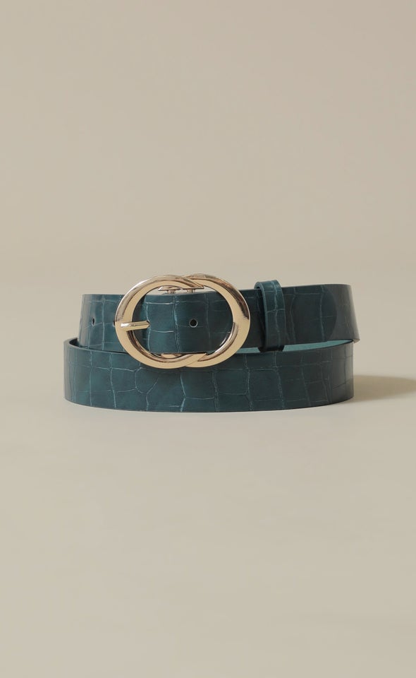 Twist Buckle Jean Belt Gold/emerald