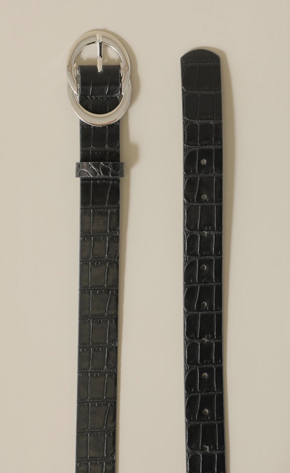 Twist Buckle Jean Belt Silver/black