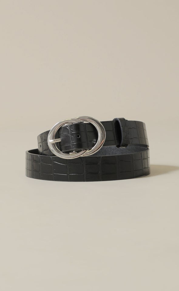 Twist Buckle Jean Belt Silver/black