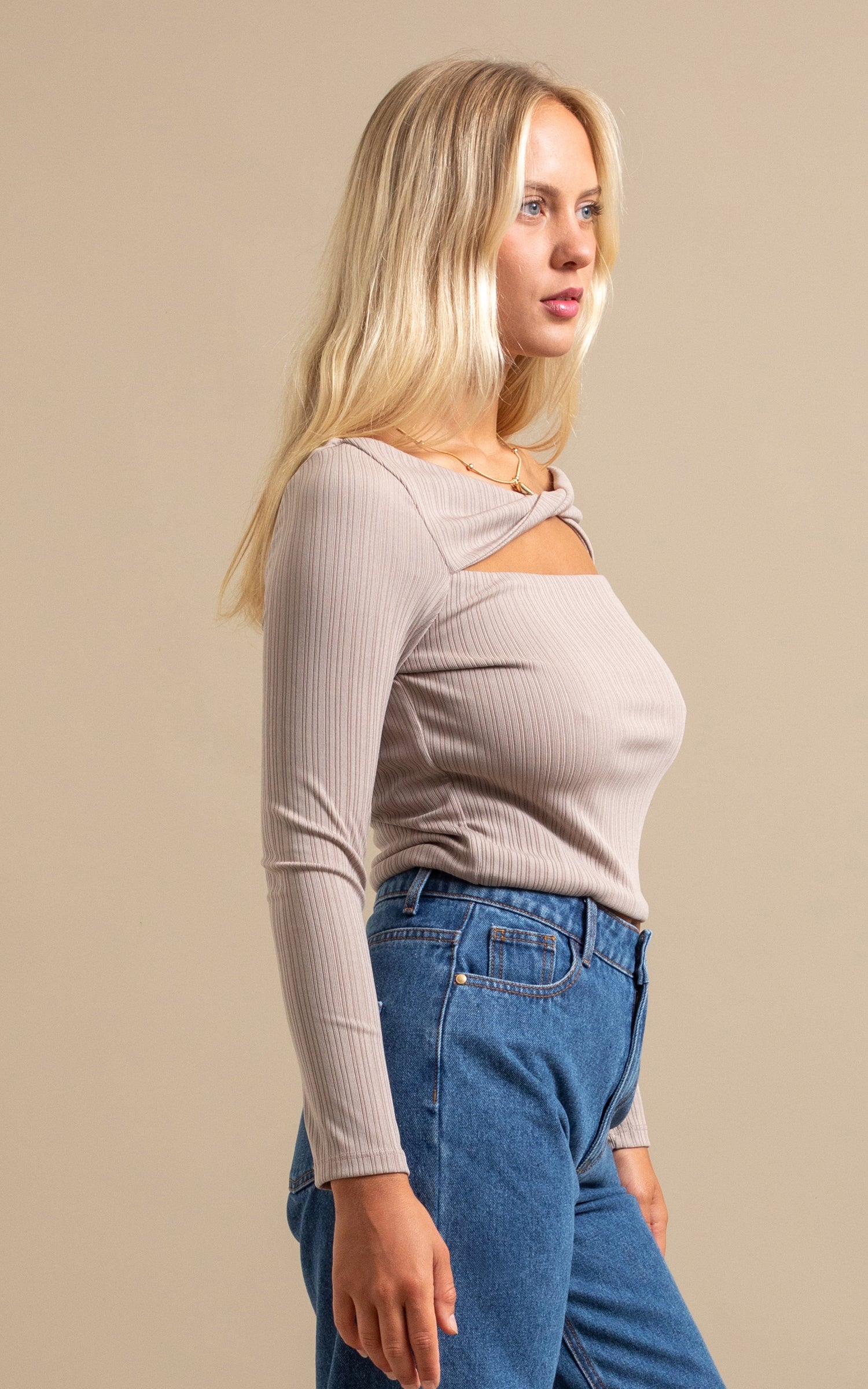 Shop our Twist Front Cut Out Top in Latte | Pagani