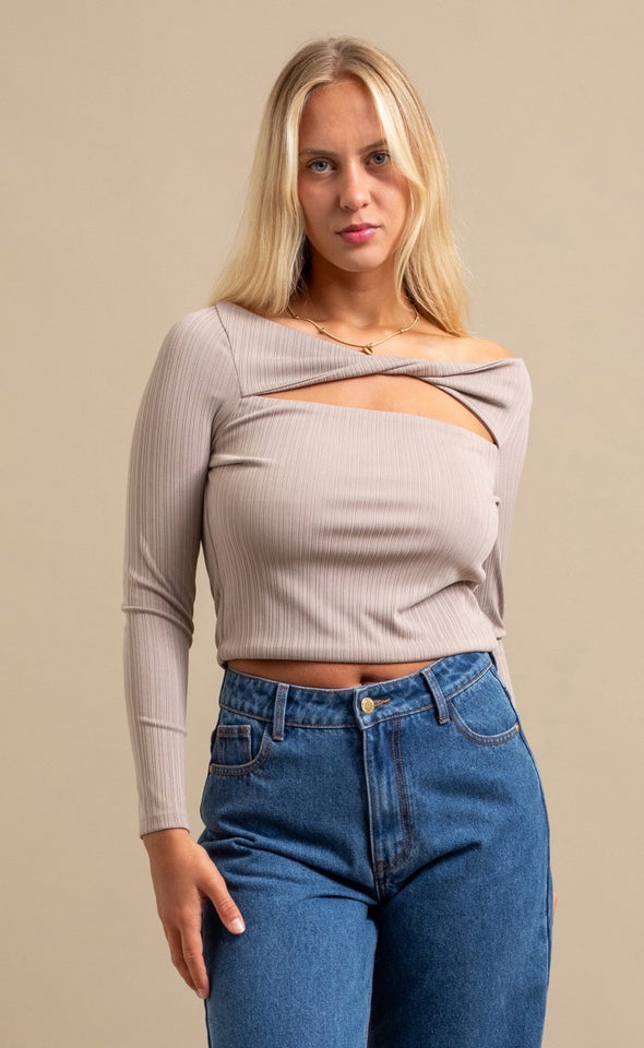 Twist Front Cut Out Top Latte