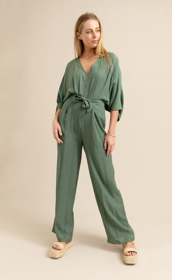 V Neck Batwing Jumpsuit Olive