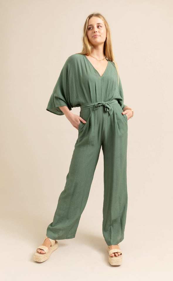 V Neck Batwing Jumpsuit Olive