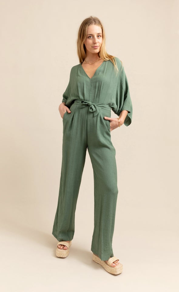 V Neck Batwing Jumpsuit Olive