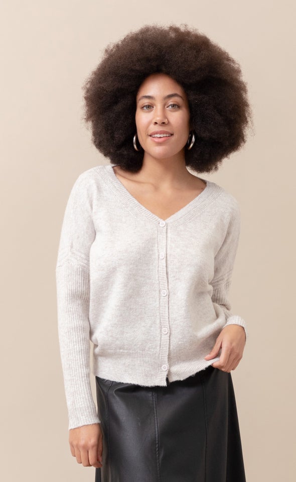 V Neck Cardigan Natural
