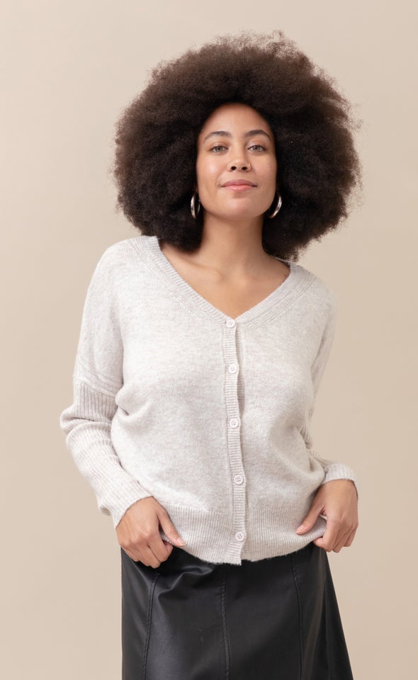 V Neck Cardigan Natural