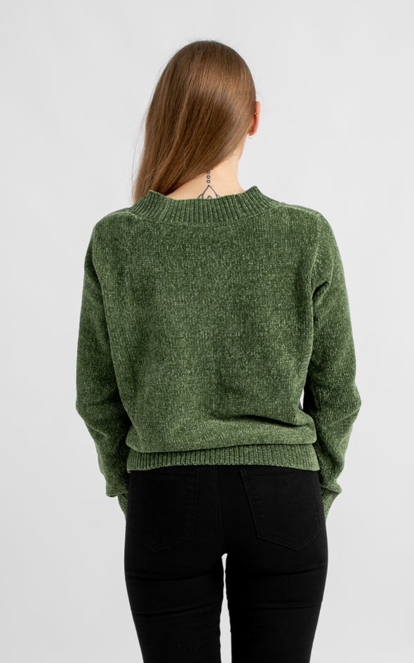 V Neck Chenille Sweater Olive