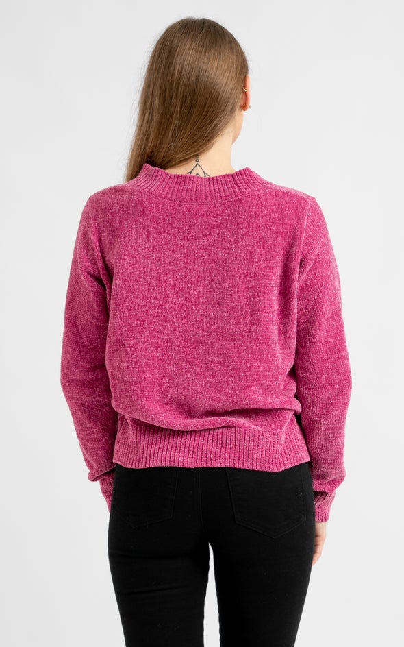 V Neck Chenille Sweater Raspberry