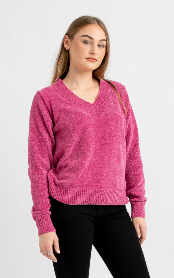 V Neck Chenille Sweater Raspberry
