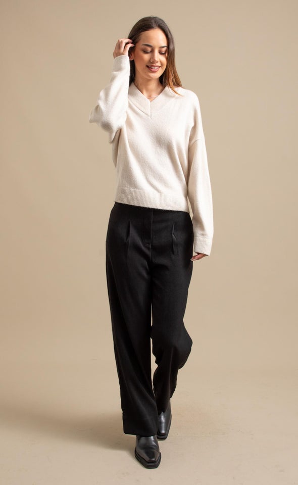 V Neck Drop Shoulder Sweater Natural