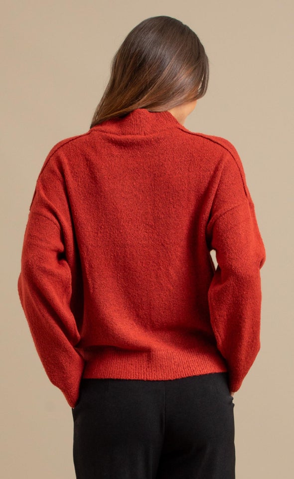 V Neck Drop Shoulder Sweater Rust