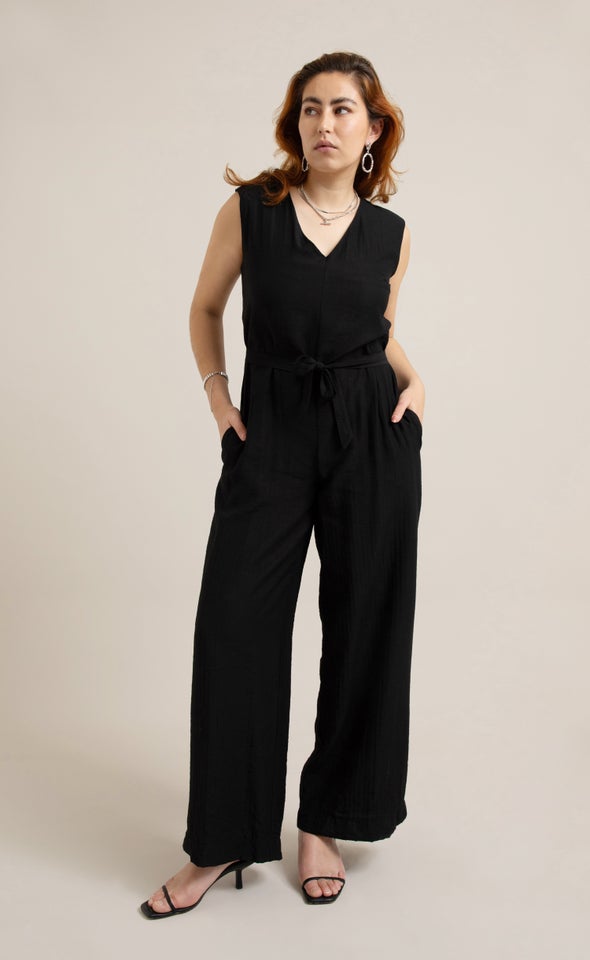 V Neck Jumpsuit Black