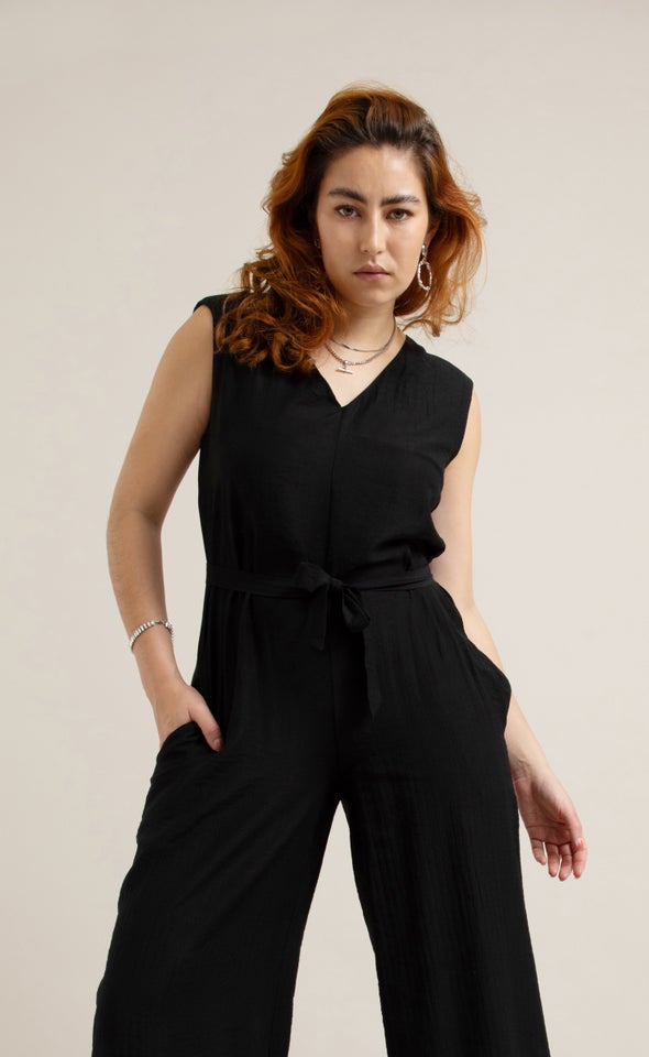 V Neck Jumpsuit Black