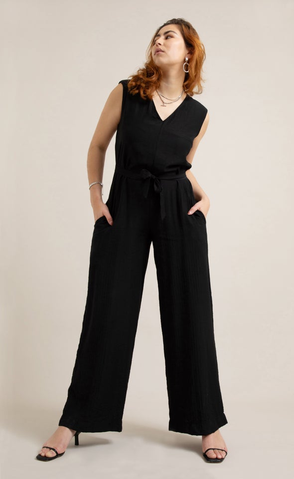 V Neck Jumpsuit Black