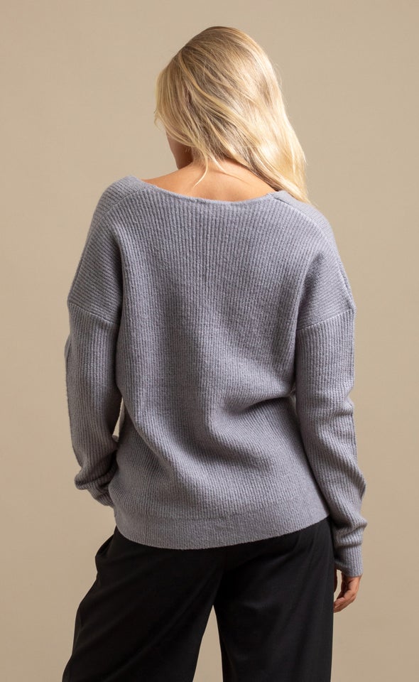 V Neck Marled Sweater Light Grey Marle