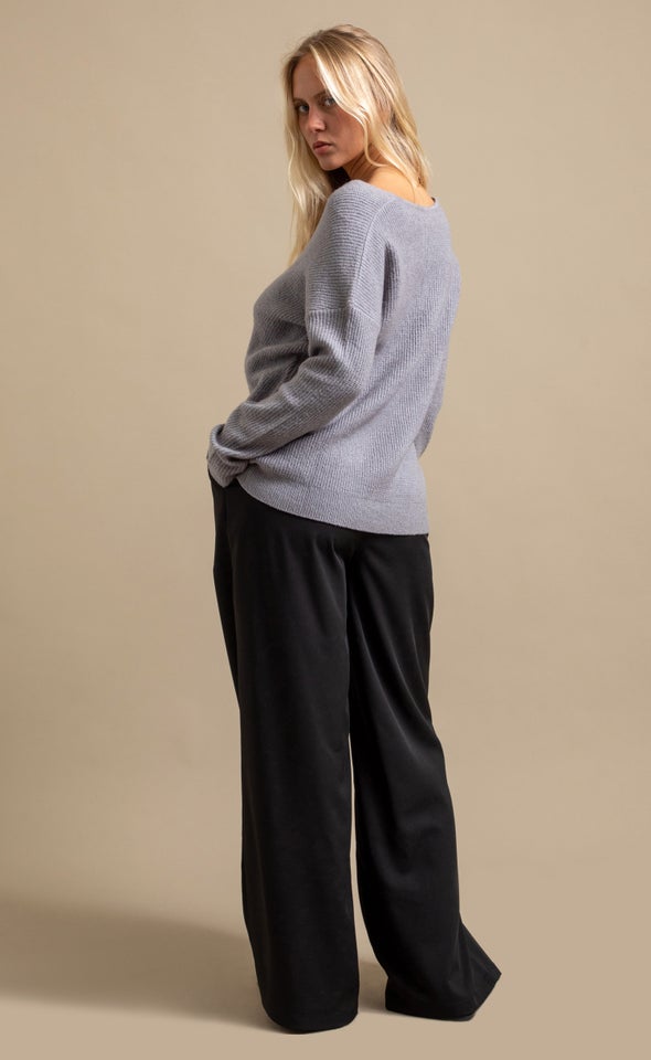 V Neck Marled Sweater Light Grey Marle