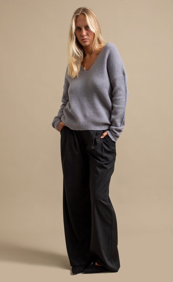 V Neck Marled Sweater Light Grey Marle