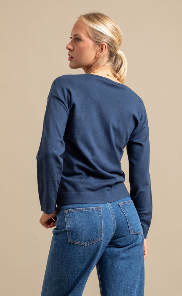 V Neck Single Jersey Sweater Indigo