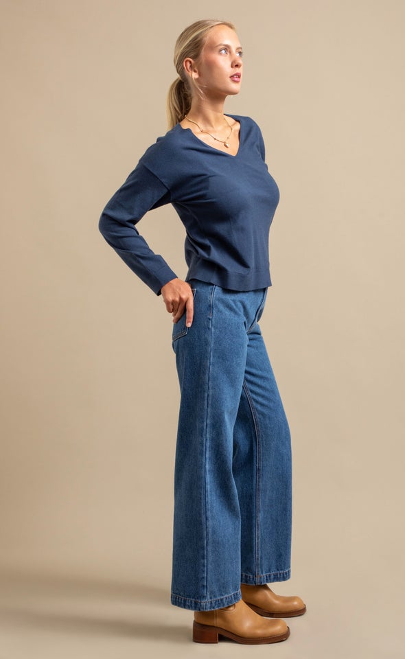 V Neck Single Jersey Sweater Indigo