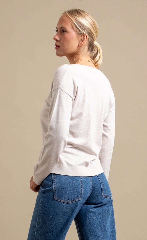 V Neck Single Jersey Sweater Natural