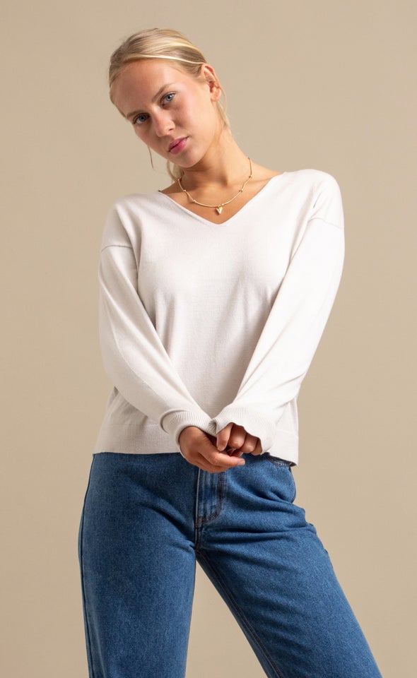 V Neck Single Jersey Sweater Natural