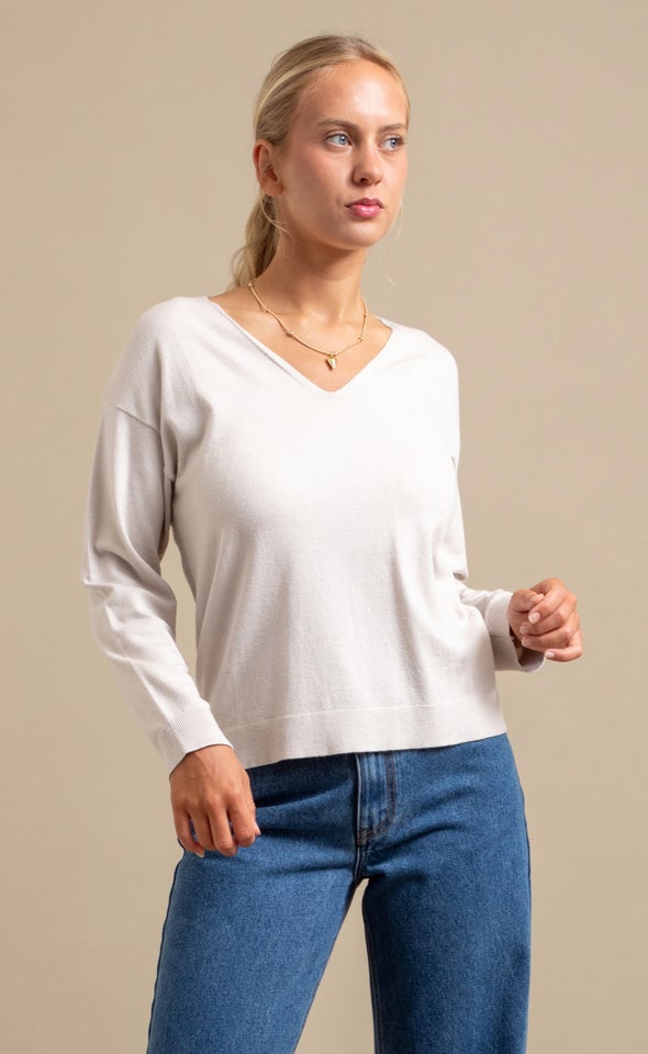 V Neck Single Jersey Sweater Natural