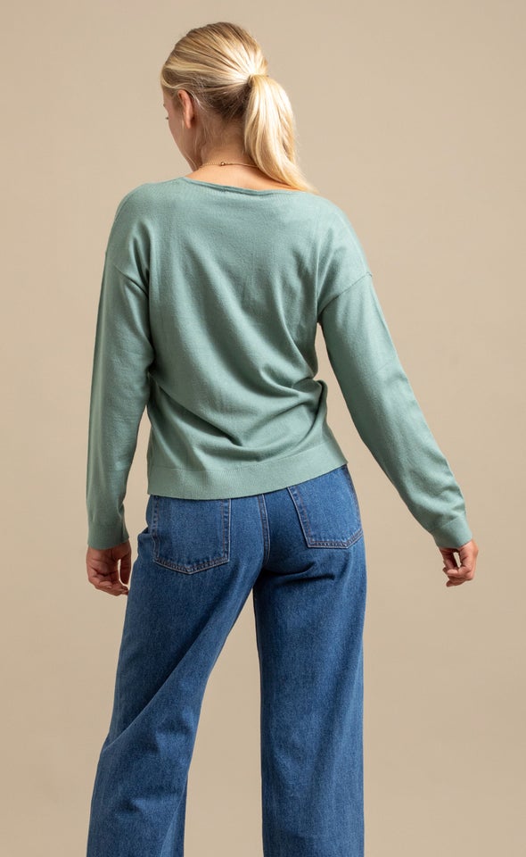 V Neck Single Jersey Sweater Sage